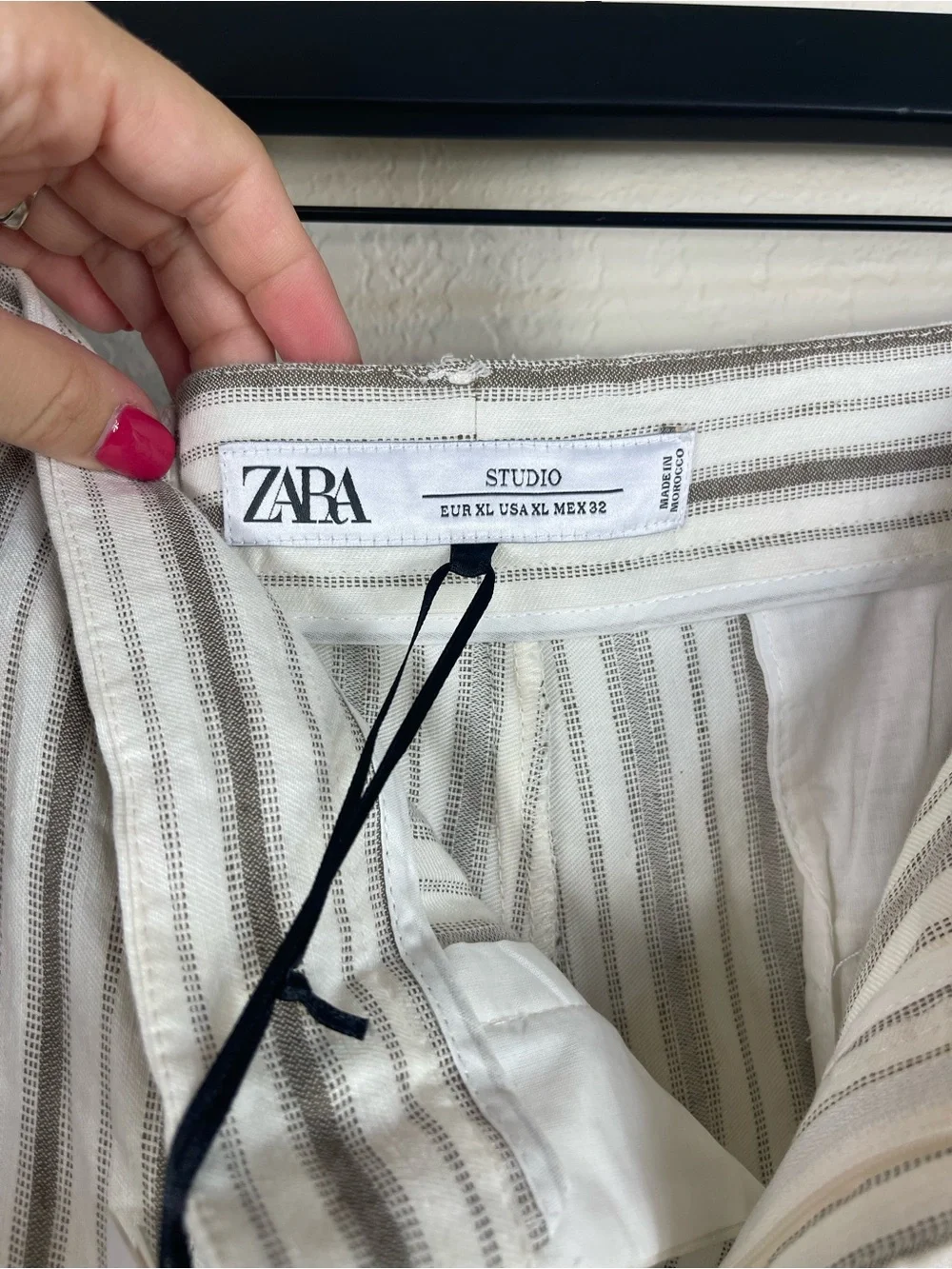 Zara Studio Linen Striped Wide Leg Wrap Trouser Pants Size XL NWT